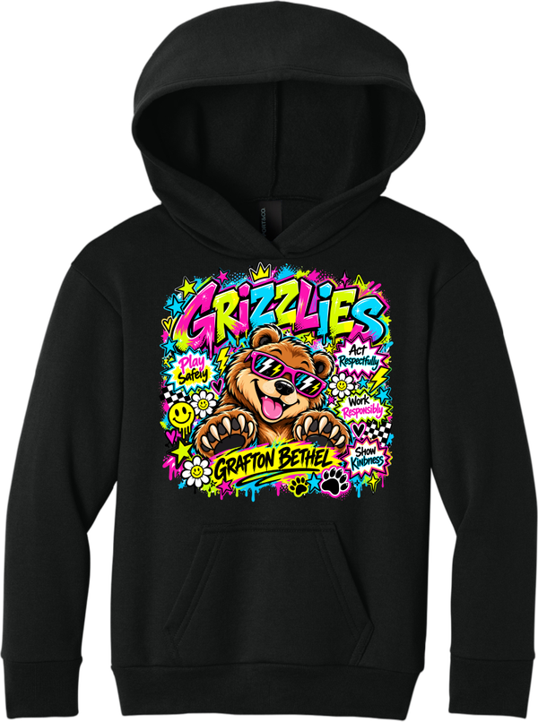 Neon Grizzly Paws Hoodie Jet Black
