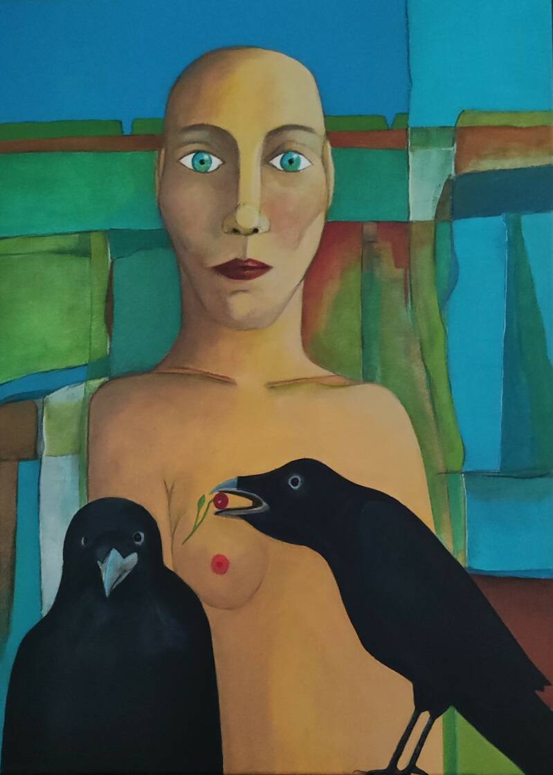 Linda Bouter - Schilderij "Corbeaux Noir"