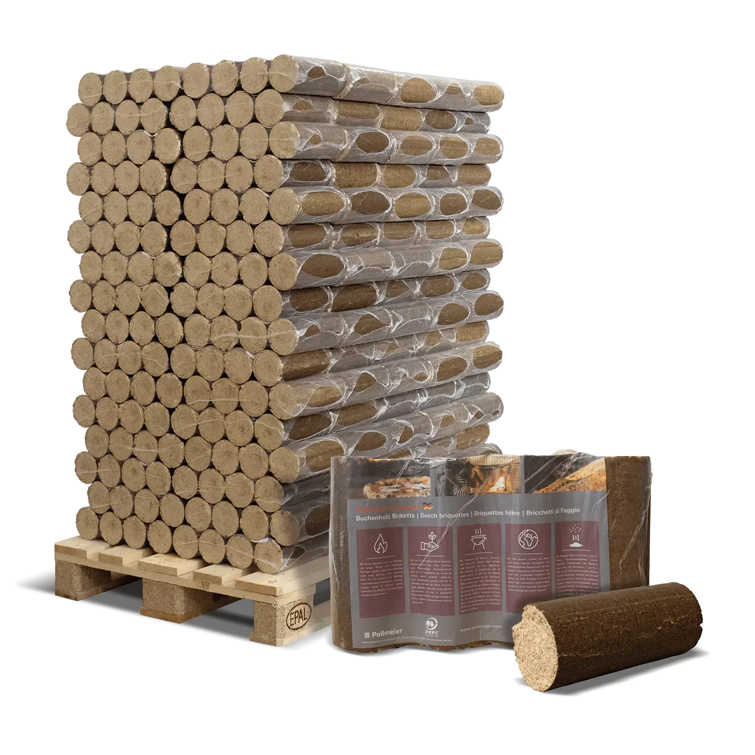 Briquettes de bois de hêtre Pollmeier Nestro - rondes sans trou (palette 960 kg)
