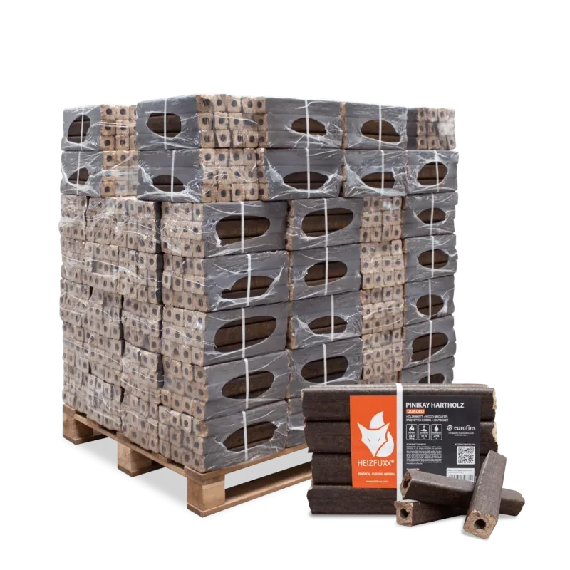 Briquettes de bois dur PiniKay Quadro - avec trou de tirage (palette 960 kg)