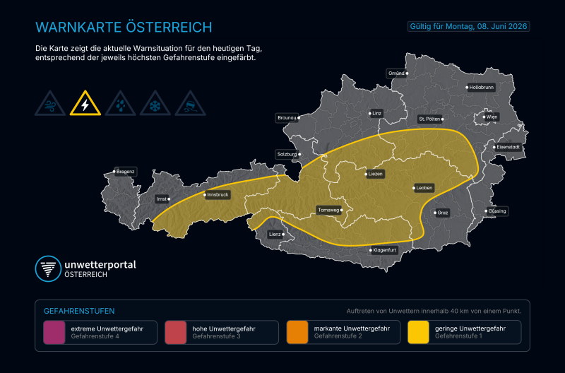 UNWETTER-VORWARNUNG für Montag, 08.06.2026