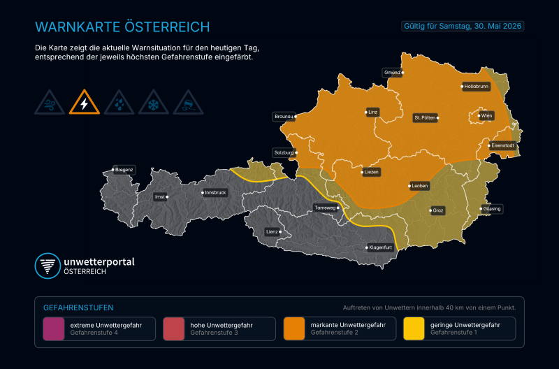UNWETTER-VORWARNUNG für Samstag, 30.05.2026