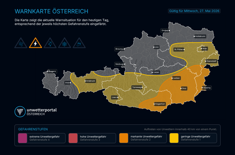 UNWETTER-VORWARNUNG für Mittwoch, 27.05.2026