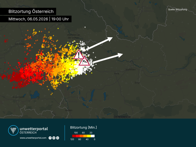 Aktuelle Gewitterlage | Mi, 06.05.2026, 19:00 Uhr | UnwetterPortal Österreich