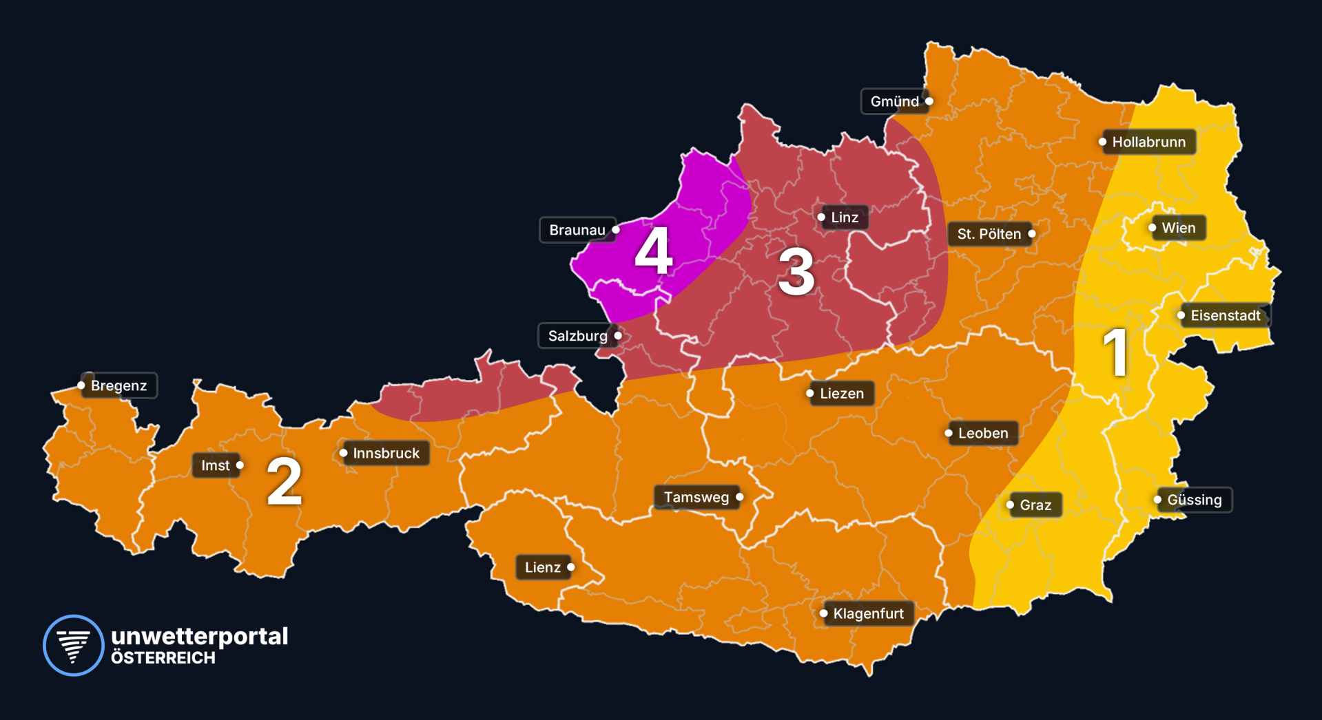 Unwettergefahr Österreich | www.unwetterportal.com