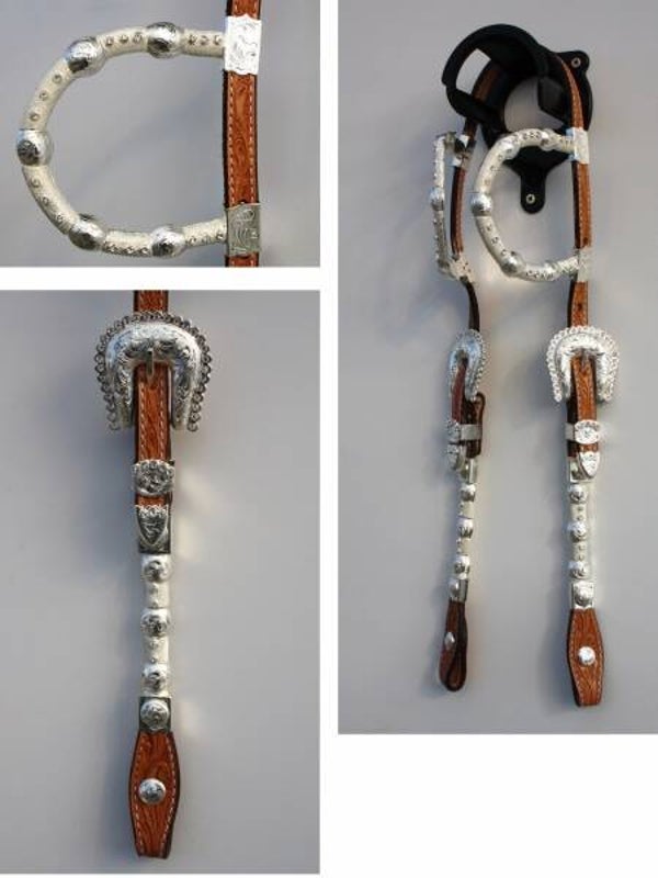 Western Kopfstück -Show Kopfstück - HELL - Doppeleinohr - SILBER -