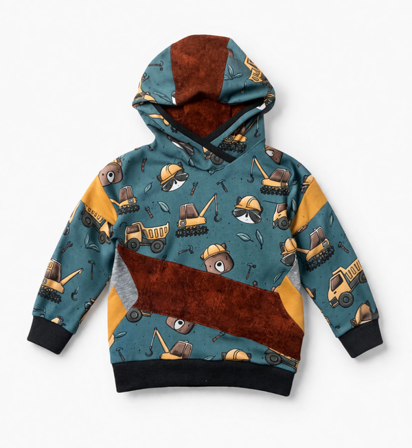Kinder Hoodie Baustelle Gr. 104–110 – Mit Seitentaschen 🚜