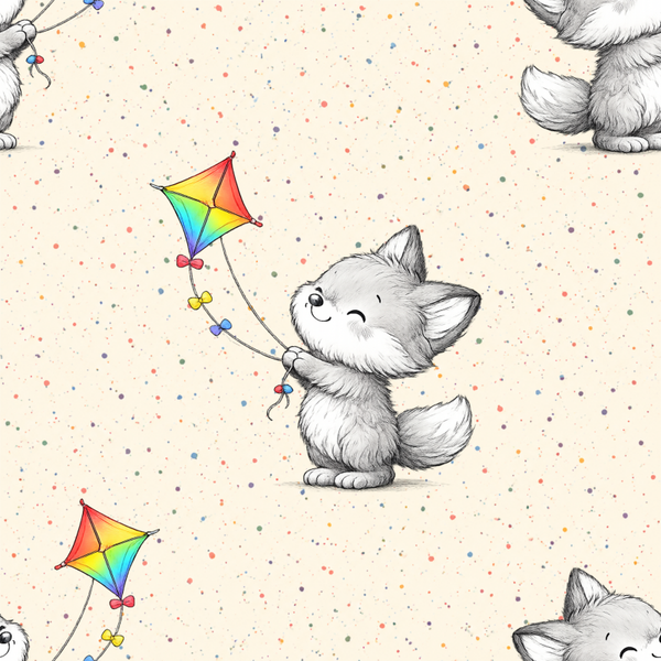 Meterware Kinderstoff-   Fuchs mit bunten Drachen