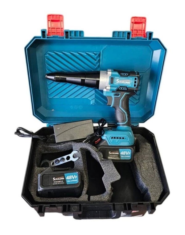 (Ingrosso)Kit Rivettatrice a Batteria  – Motore Brushless, 2 Batterie Litio, Valigetta