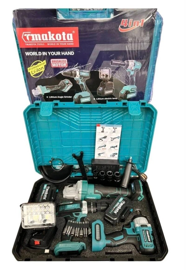 Kit 4 in 1 Trapano Smerigliatrice Angolare Flex Avvitatore ad Impulsi  Lampada