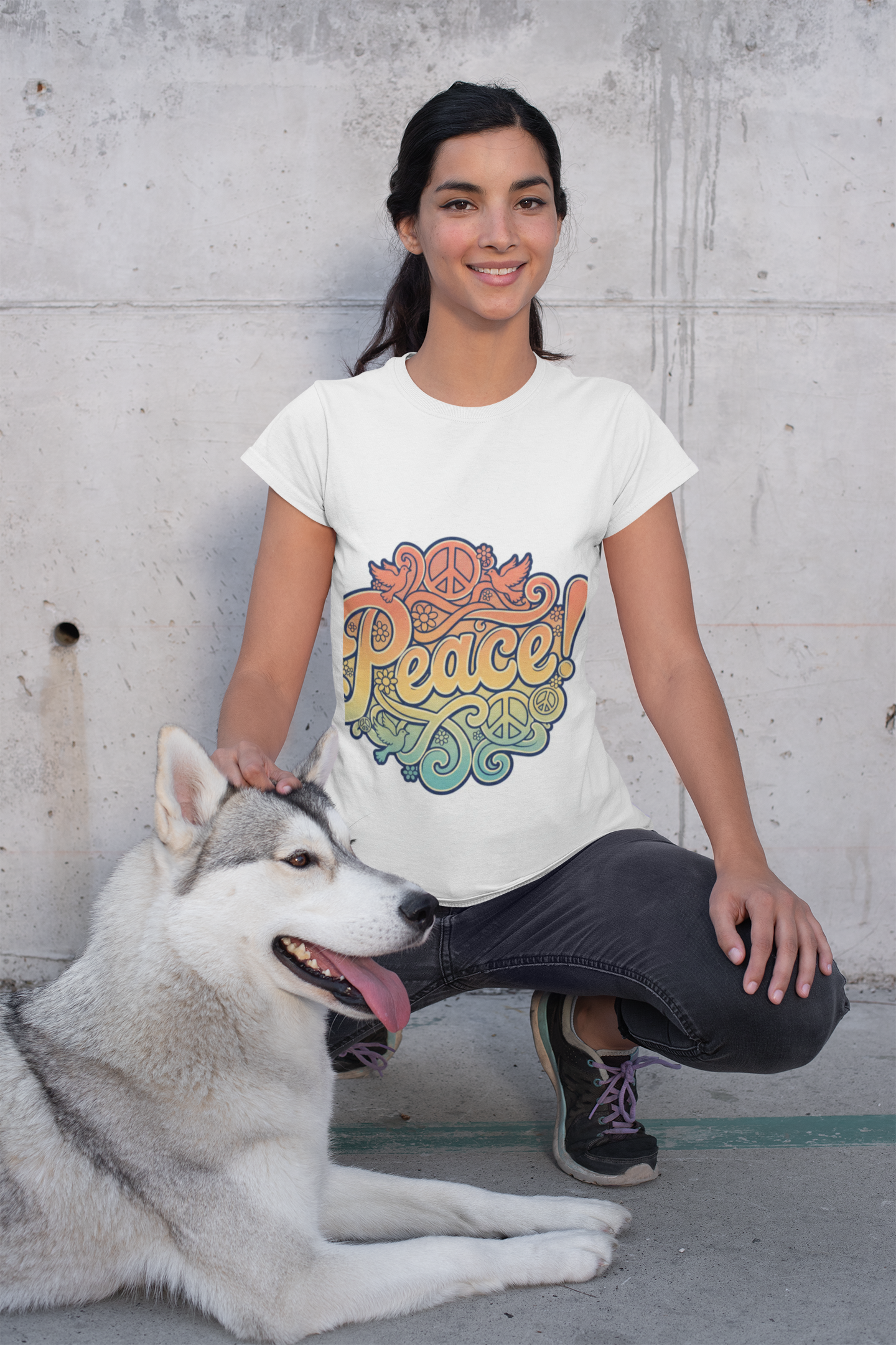 Peace! Retro Hippie T-Shirt — Rainbow Peace Sign Graphic Tee