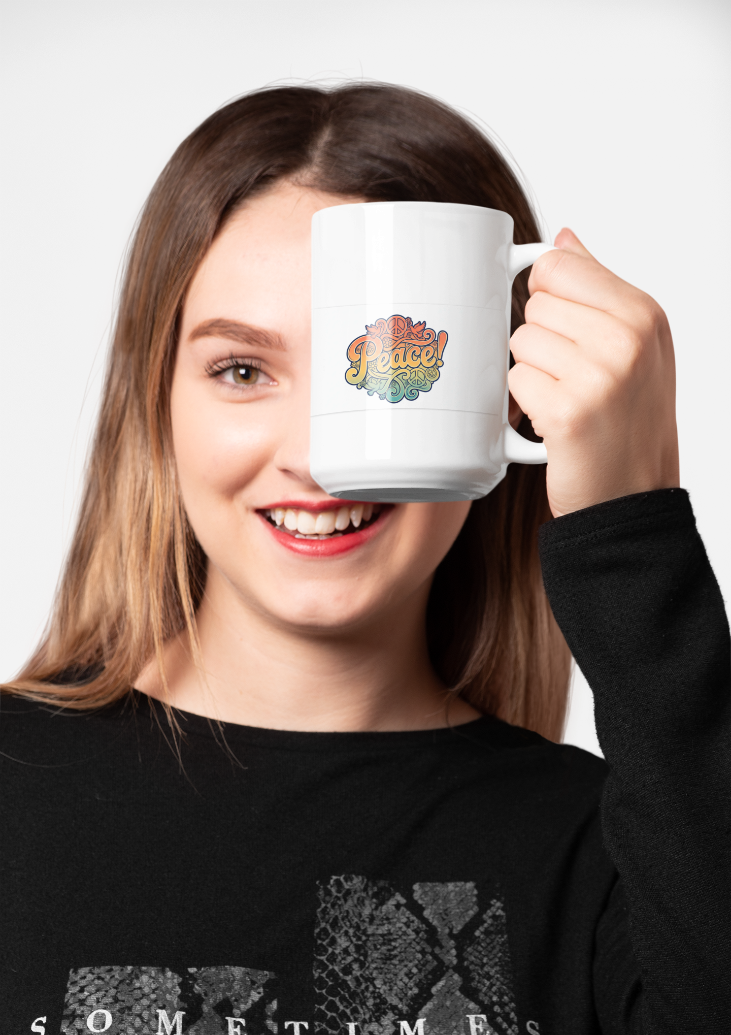 Peace! Retro Rainbow 20oz Jumbo Mug — Hippie Flower Power Coffee Cup