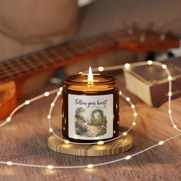 "Follow Your Heart" Soy Candle — Amber Jar Scented Candle (Multiple Sizes)