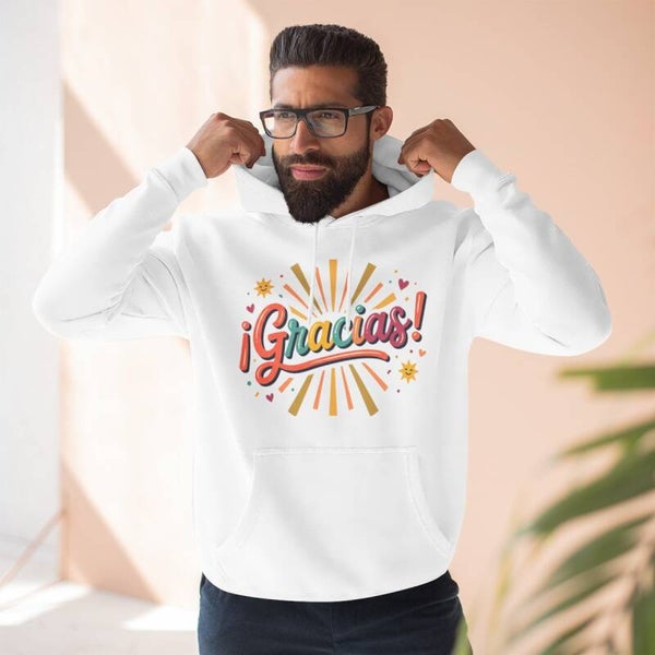 Gracias Funny Quote Fleece Hoodie — Warm, Multicultural Cozy Pullover