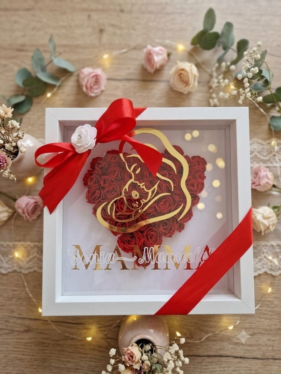 cornice 3D (Shadow Box) personalizzata con rose,