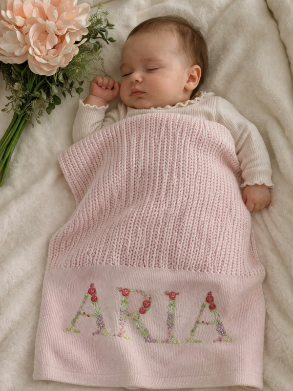 Personalised Floral Lettering Cellular Blanket