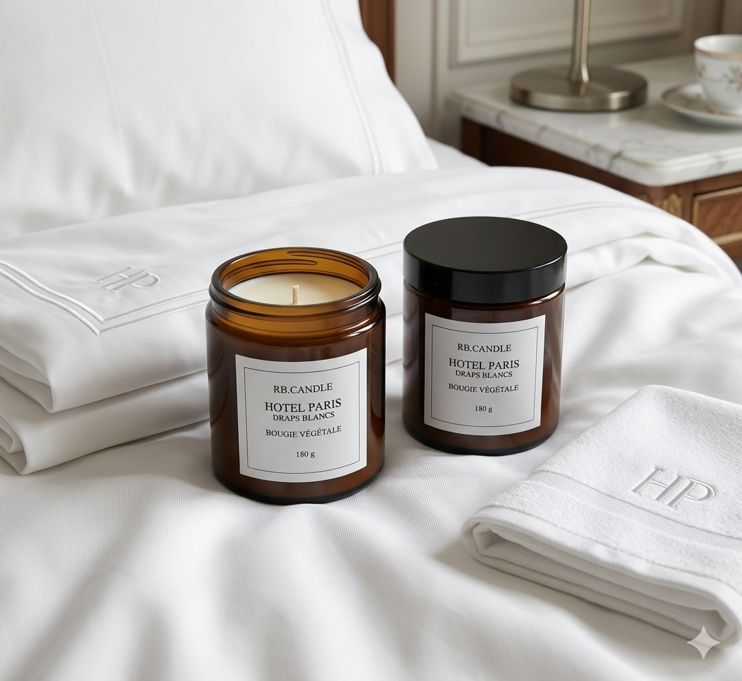 Bougie 180g hotel paris draps blancs