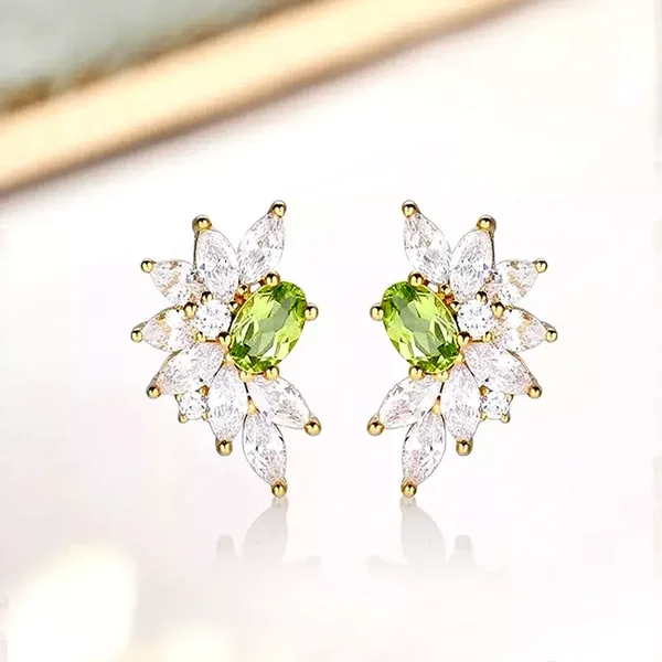 Orecchini in pietra naturale e Swarovski in argento sterling con intarsio di fiori