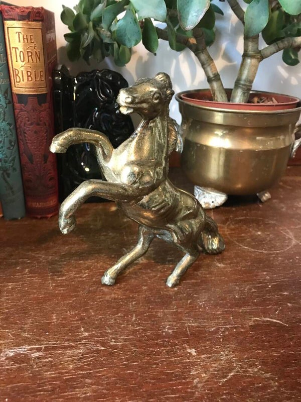 Heavy Solid Brass Rearing Horse Figurine