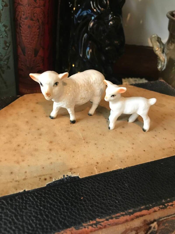 Ewe and Lamb Porcelain Figurines
