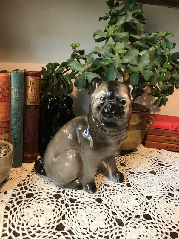 Antique Staffordshire Style Fireside Pug Wally Dog