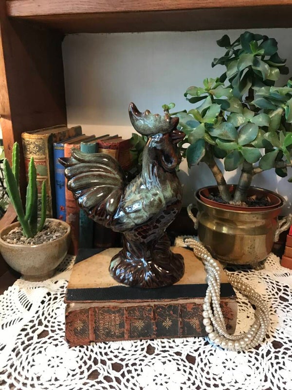 Vintage Ceramic Chicken Figurine, Rooster Ornament, Cockerel Decor