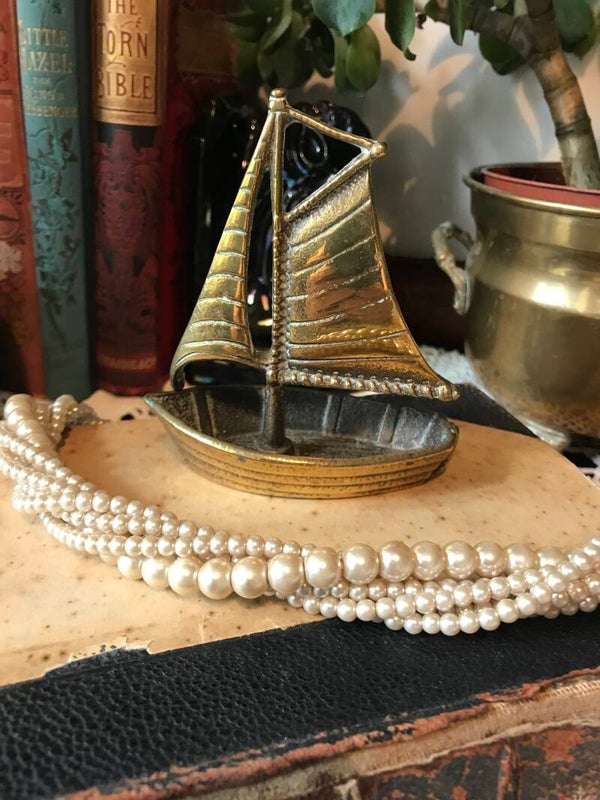 Pretty Little Vintage Solid Brass Sailing Boat