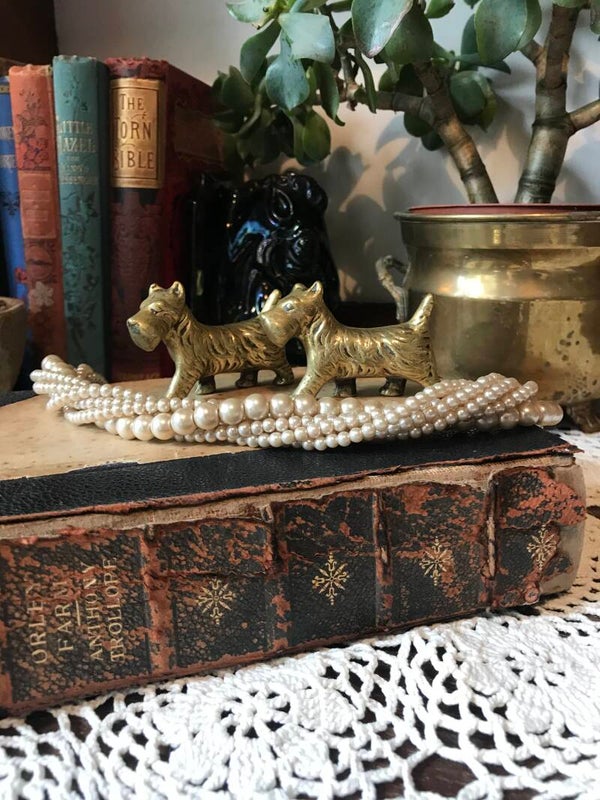 Pair Of Vintage Solid Brass Scotti Dog, West Highland Terrier