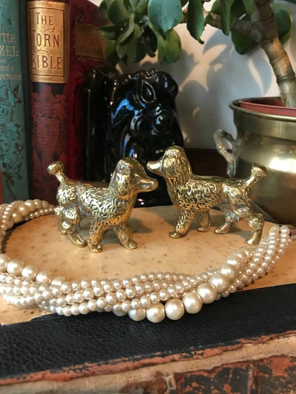 Pair of Vintage Solid Brass Poodle Dogs