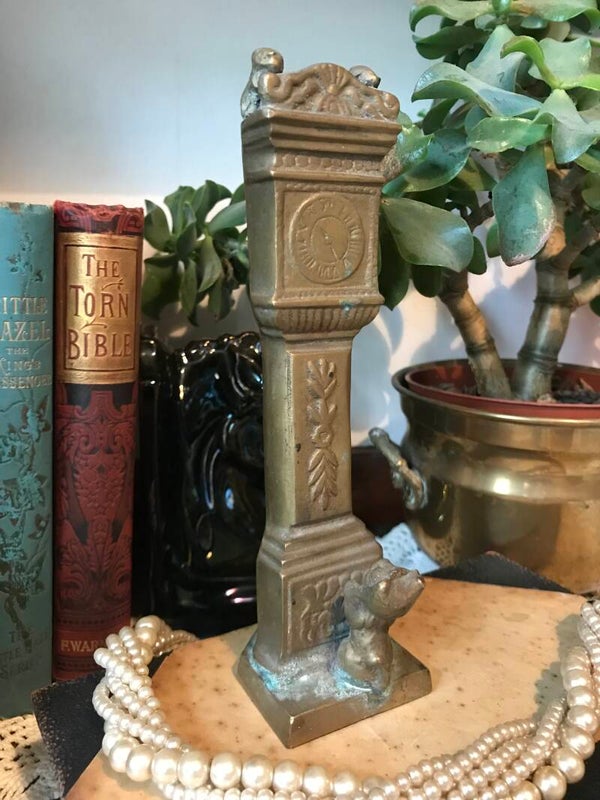 Vintage Solid Brass Cat & Mouse Grandfather Clock