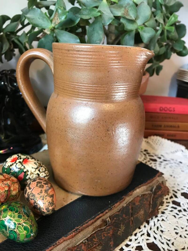 Vintage French Brown Stoneware Pottery Cider Pitcher