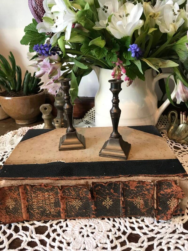 Pair Of Miniature Solid Brass Candlesticks