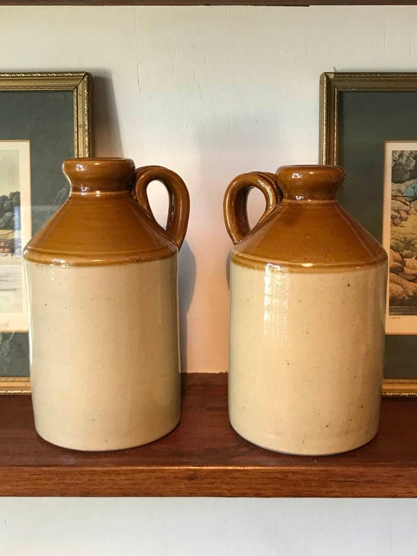 Vintage Stoneware Glazed Cider Flagon, Stoneware Jug