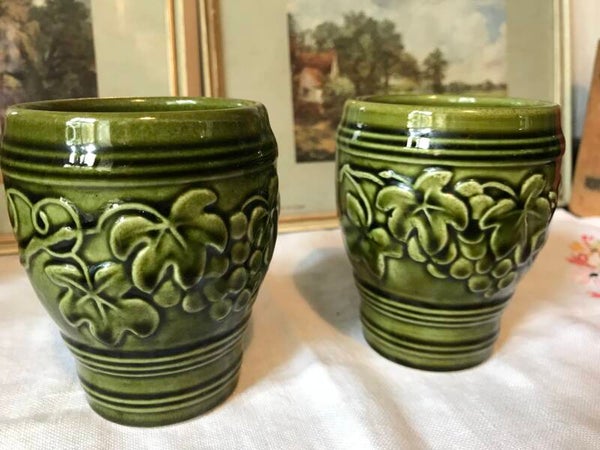 Pair of Vintage Green Decorative Cups, Vintage Mugs