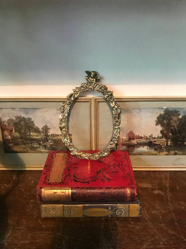 Antique Vintage Solid Brass Cupid Picture Frame, Made in London England
