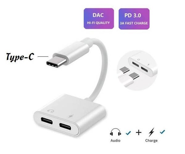 Dual Usb Type C vrouwelijk Splitter Dac 2 In 1 Audio Snelle Lading Type C Hoofdtelefoon Adapter Voor samsung S20 Ultra S10 9 Note 10 Plus ipad pro