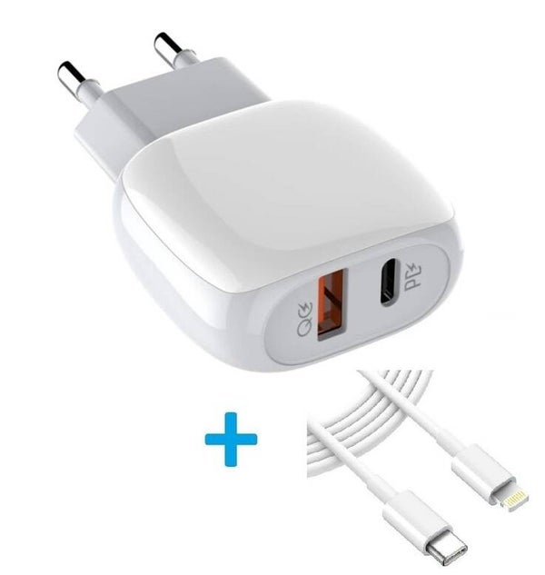 LDNIO iPhone 12 oplader 20W USB-C Power adapter - Geschikt voor Apple iPhone 12 - Apple iPad - USB-C Apple Lightning |Snellader iPhone 12 / 11 / X / iPad / 12 Pro Max / iPhone 12 Pro | iPhone Lader | USB-C Lader