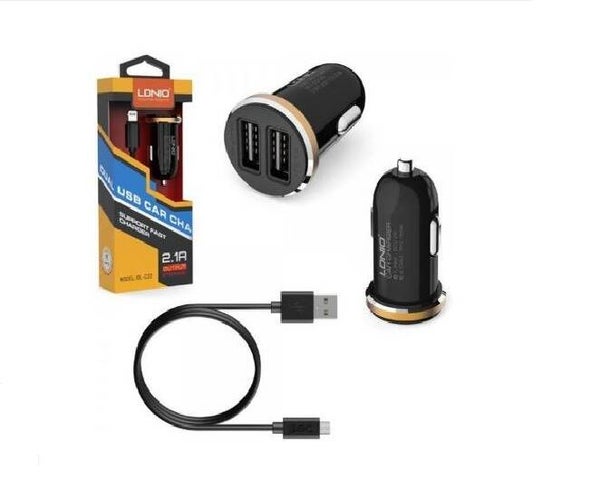 Autolader 2.1A met Type C USB Kabel of Lightning kabel geschikt voor o.a Samsung Galaxy / Iphone