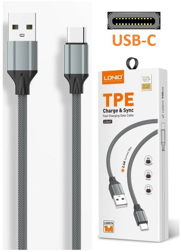 LDNIO Type C Fast Charging Data Kable Usb C With Output 2.4A Type C USB Kabel - Laptop -OnePlus - Samsung Galaxy/Note - S8/9/10 - Sony 2 Meter