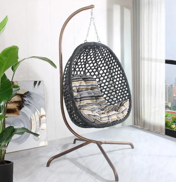 Toosterk XL Hangstoel met standaard opvouwbaar Dubbele Ring Balkon Binnenplaats egg hangstoel Voor Binnen en Buiten – Met Zitkussen Rugkussen en Nekkussen Zijkussen