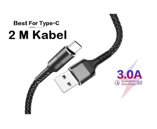 USB-C Kabel 3A Snelle Data Sync Oplaadkabel 2M Voor Samsung Huawei Xiaomi LG Andriod Type-C Mobiele telefoon Kabels