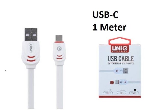 USB C Kabel/ Datakabel 1 meter / Oplaadkabel / Geschikt voor Android / Synchroniseren / UNIQ Accesory Snel opladen- Wit voor Samsung Galaxy S8 S9 Plus note 8 9 A3 A5 A7 2017