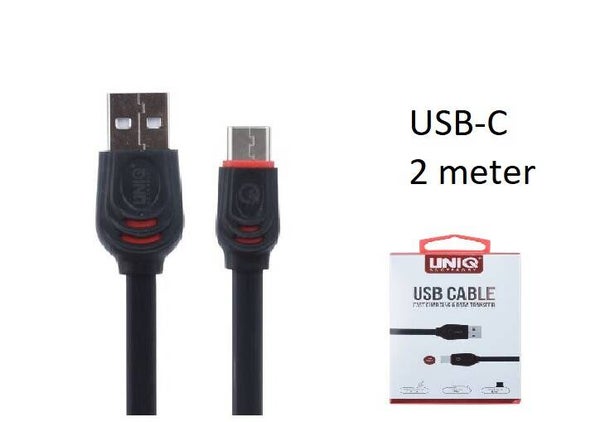 USB kabel Type-C Kabel 2 Meter UNIQ Accesory Fast Charging/Data Transfer - Zwart Voor Samsung Galaxy S8 S9 Plus note 8 9 A3 A5 A7 2017