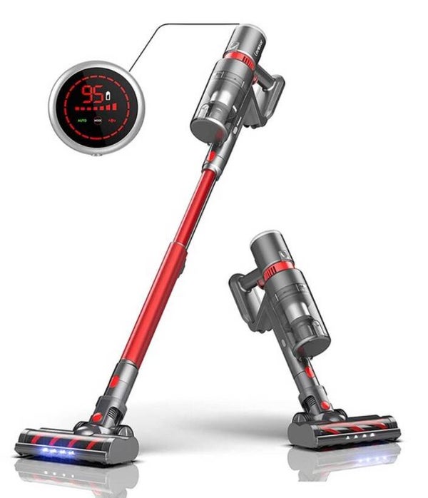 Steelstofzuiger met accu 55 Minuten Workingtime Draadloze 400W  Draadloze Stofzuiger 30KPa Zuigkracht,  Met Touch Display Kattenbakvulling Schoon Apparaat Rood