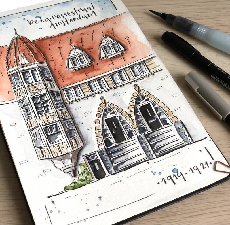 huisportret waterverf illustratie