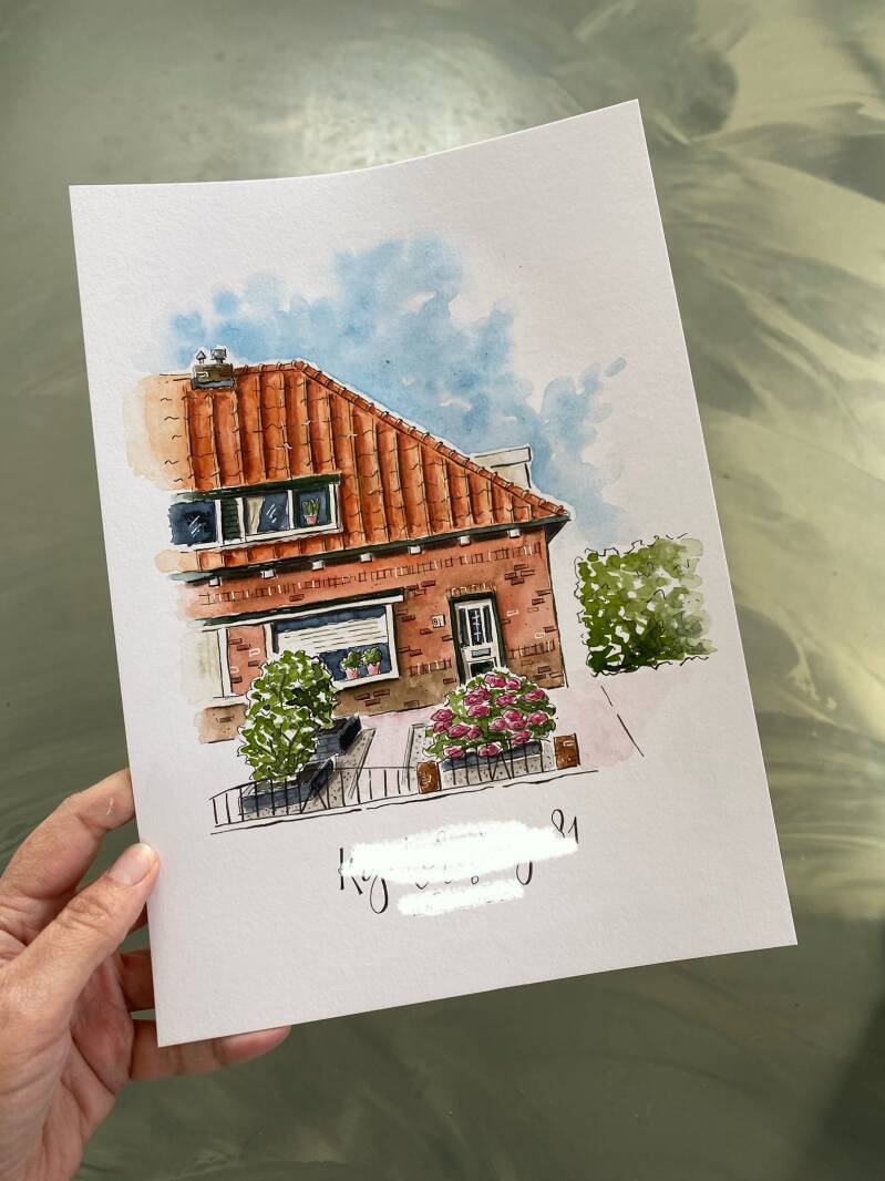 huisportret waterverf illustratie