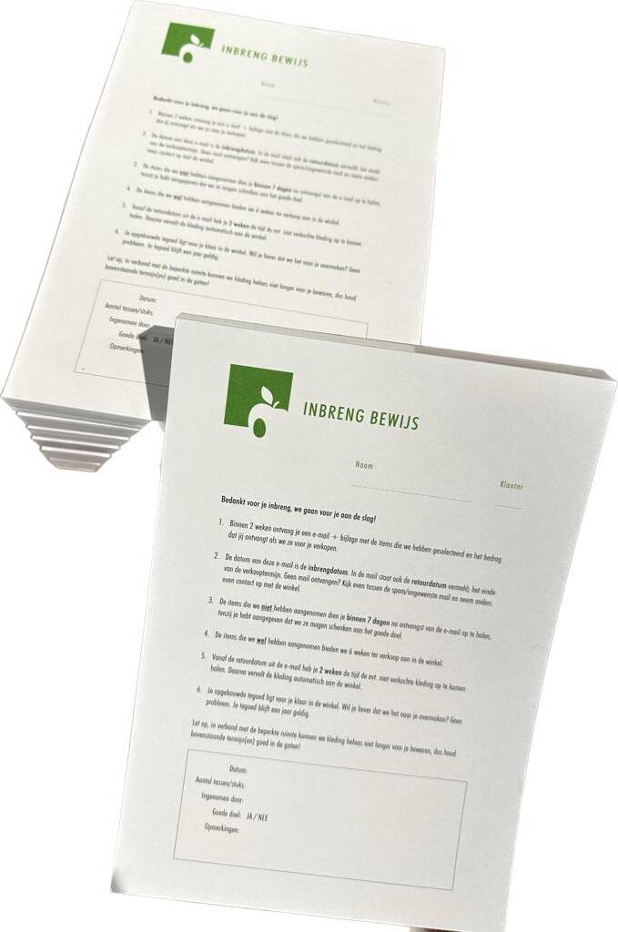 Inbreng bewijs Blok - per 5 stuks Duits