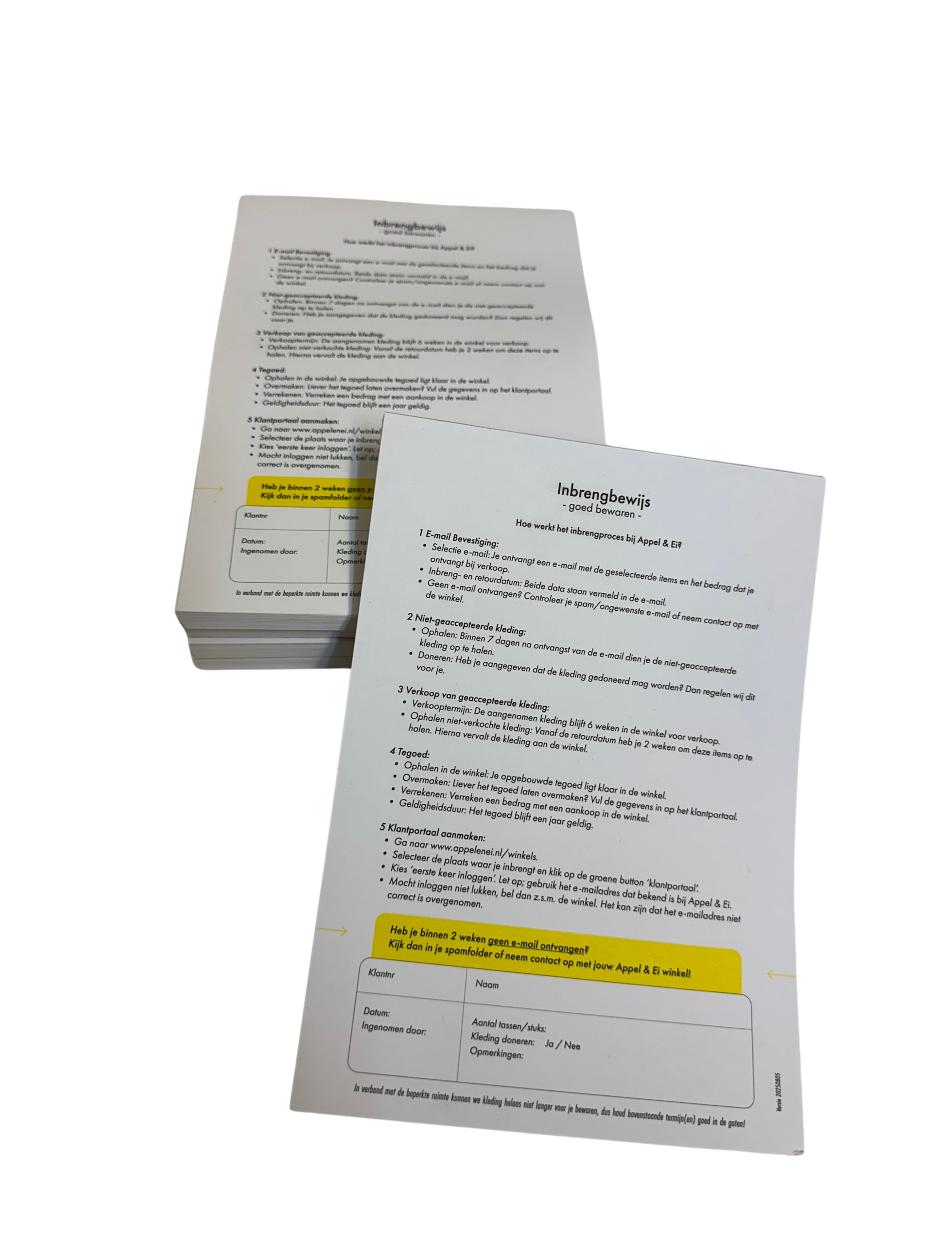 Inbreng bewijs Blok - per 5 stuks