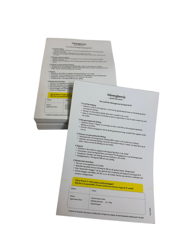 Inbreng bewijs Blok - per 5 stuks