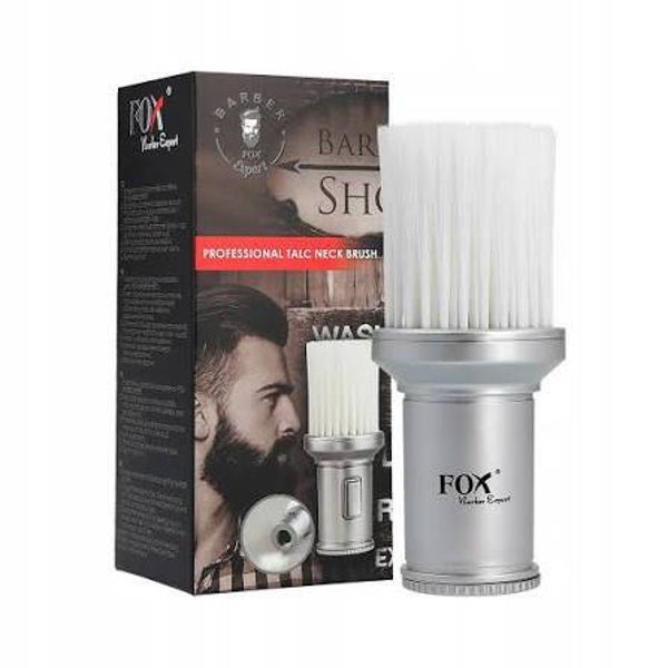 FOX BARBER EXPERT smalle nekborstel met talkpoeder reservoir - ZILVER
